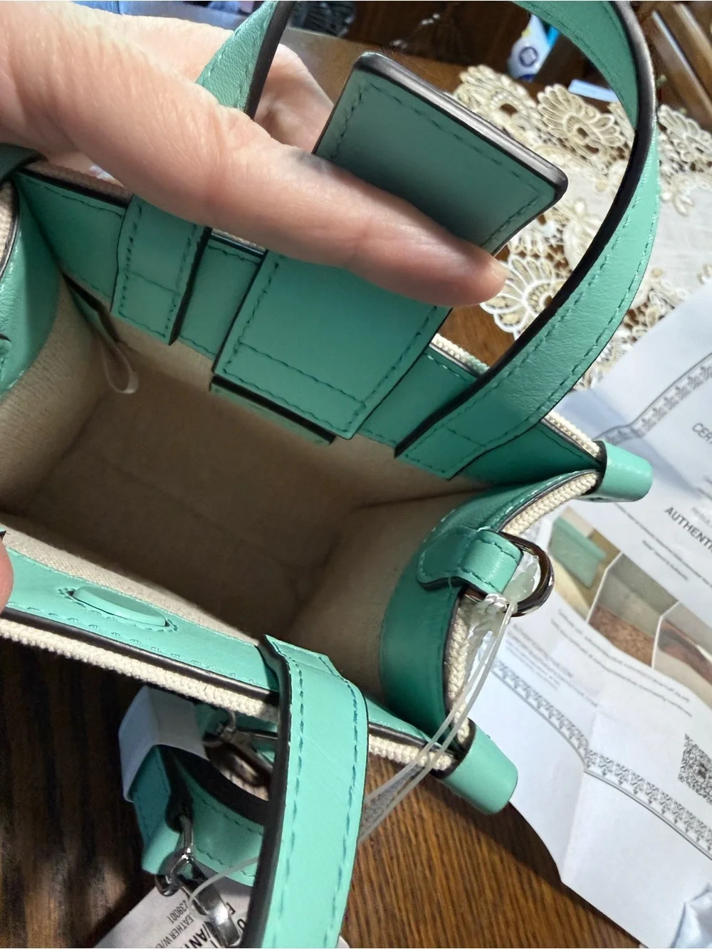 Jimmy Choo Mint Green and Cream Leather Mini Tote with Matching Card Wallet - Picture 3 of 9